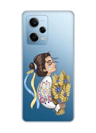 Прозрачный чехол на xiaomi redmi note 12 5g :: украинка с колосками (патриотический принт 172)