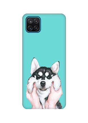 Матовый чехол с бирюзовыми боками для samsung galaxy a12 :: мордочка (принт 121)