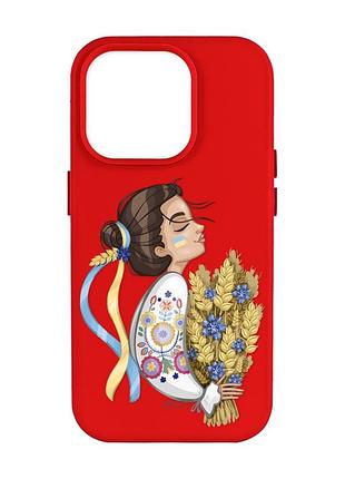 Матовый чехол с красными боками на apple iphone 14 pro max :: украинка с колосками (принт 172)