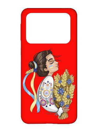 Матовий чохол з червоними боками на xiaomi poco x4 pro 5g :: українка з колосками (принт 172)