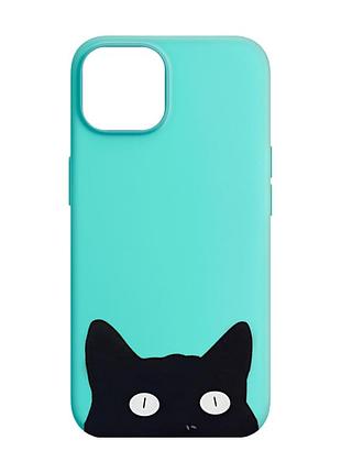 Матовий чохол з бірюзовими боками на apple iphone 14 :: котик (принт 119)