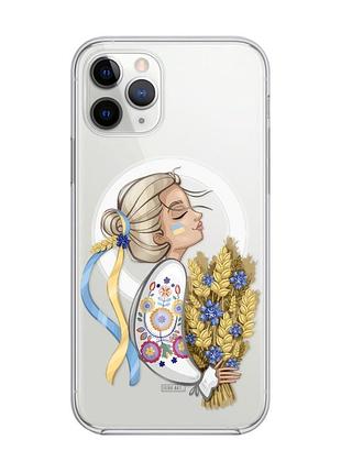 Магнитный чехол на iphone 11 pro max с поддержкой magsafe :: украинка с колосками (патриотический принт 173)