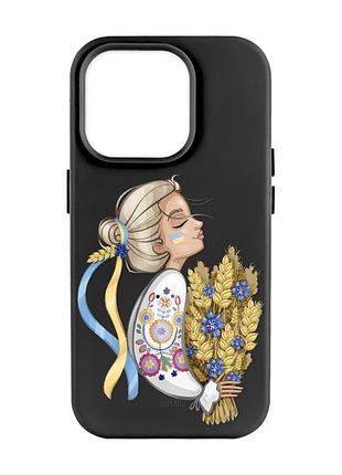 Матовий чохол з чорними боками на apple iphone 14 pro max :: українка з колосками (принт 173)