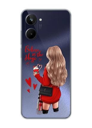 Прозорий чохол на realme 10 4g :: дівчина з кавою (принт 137)