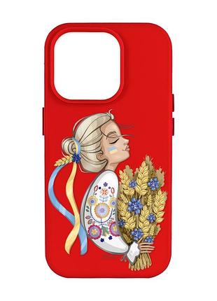 Матовий чохол з червоними боками на apple iphone 14 pro max :: українка з колосками (принт 173)