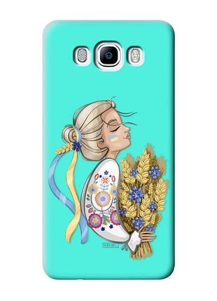 Матовый чехол с бирюзовыми боками на samsung galaxy j7(2016) j710 :: украинка с колосками (принт 173)
