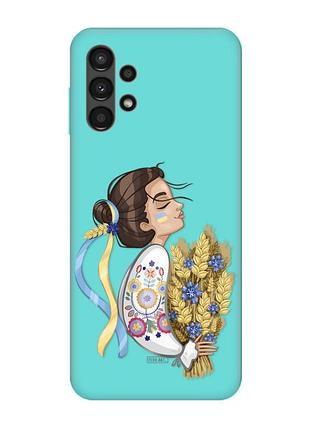 Матовий чохол з бірюзовими боками на samsung galaxy a13 4g :: українка з колосками (принт 172)