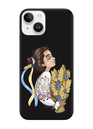 Матовий чохол з чорними боками на apple iphone 14 :: українка з колосками (принт 172)