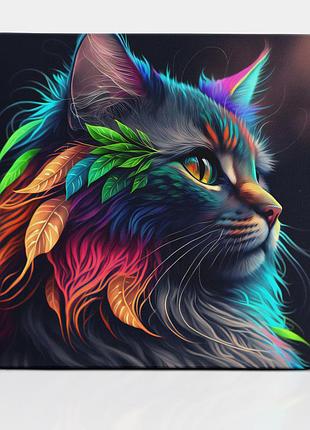 Картина на холсте 50х50 " портрет многоцветного кота "