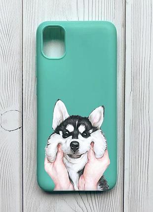 Матовый чехол с бирюзовыми боками на samsung galaxy a04e/a042 :: мордочка (принт 121)