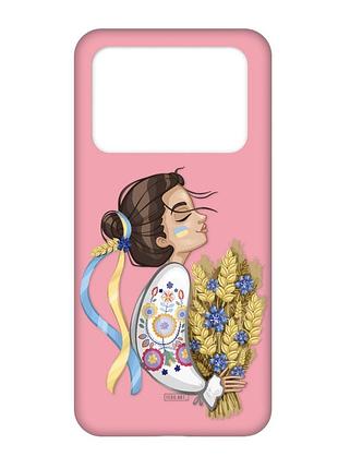 Матовый чехол с розовыми боками на xiaomi poco x4 pro 5g :: украинка с колосками (принт 172)