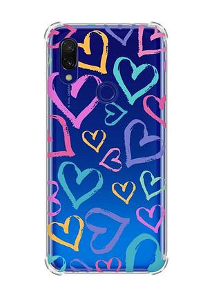 Чехол с утолщёнными углами для xiaomi redmi 7 :: разноцветные сердечка (принт 332)