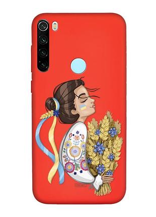 Матовый чехол с красными боками на xiaomi redmi note 8t :: украинка с колосками (принт 172)