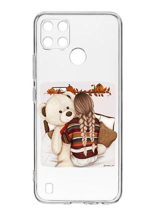 Прозрачный чехол на realme c21y :: девочка с мишкой (принт 117)