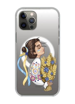 Магнитный чехол на iphone 12 pro max с поддержкой magsafe :: украинка с колосками (патриотический принт 172)