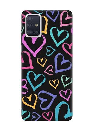 Матовий чохол з чорними боками на samsung galaxy a71/a715 :: різнокольорові сердечка (принт 332)