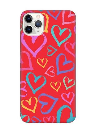 Матовый чехол с красными боками на iphone 11 pro max (6.5) :: разноцветные сердечка (принт 332)