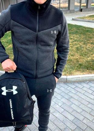 Топовий чоловічий спортивний костюм under armour з капюшоном дуже теплий сірий2 фото