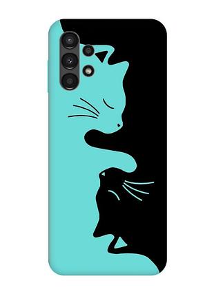 Матовый чехол с бирюзовыми боками на samsung galaxy a13 4g :: кошечки (принт 118)