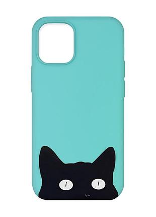 Матовый чехол с бирюзовыми боками на iphone 12/12 pro (6.1) :: кошечка (принт 119)