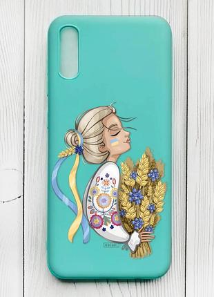 Матовий чохол з бірюзовими боками на xiaomi redmi 9а :: українка з колосками (принт 173)