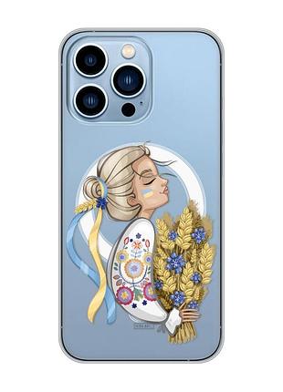 Магнитный чехол на iphone 13 pro max с поддержкой magsafe :: украинка с колосками (патриотический принт 173)