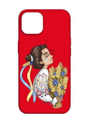 Матовий чохол з червоними боками на apple iphone 14 :: українка з колосками (принт 172)