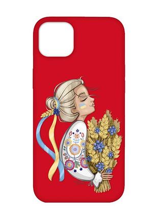 Матовый чехол с красными боками на iphone 14 plus :: украинка с колосками (принт 173)
