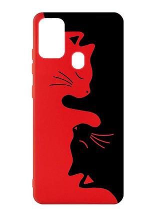 Матовый чехол с красными боками на samsung galaxy m30s/m21 :: кошечки (принт 118)
