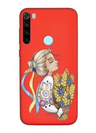 Матовый чехол с красными боками на xiaomi redmi note 8t :: украинка с колосками (принт 173)