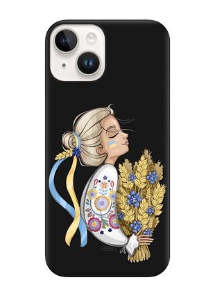 Матовий чохол з чорними боками на apple iphone 14 :: українка з колосками (принт 173)