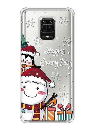 Чохол з потовщеними кутами на xiaomi redmi note 9 pro/ 9s/ 9 pro max :: сніговик і пінгвін (новорічний принт 156)