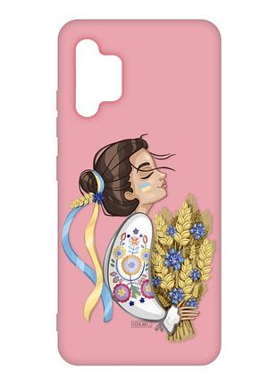 Матовый чехол с розовыми боками на samsung galaxy a32 :: украинка с колосками (принт 172)