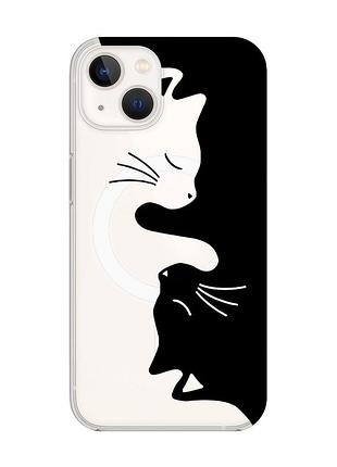Магнитный чехол на iphone 14 plus с поддержкой magsafe :: кошечки (принт 118)