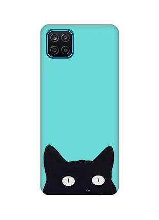 Матовий чохол з бірюзовими боками на samsung galaxy a12 :: котик (принт 119)