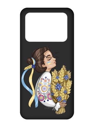Матовый чехол с черными боками на xiaomi poco x4 pro 5g :: украинка с колосками (принт 172)
