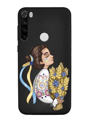 Матовый чехол с черными боками на xiaomi redmi note 8t :: украинка с колосками (принт 172)