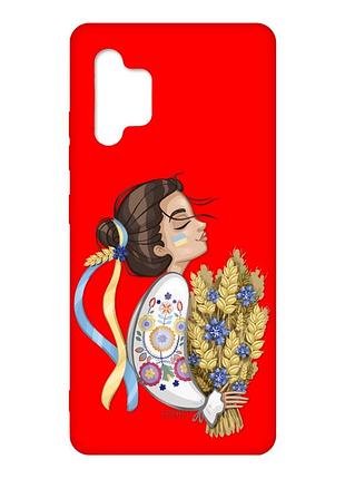 Матовый чехол с красными боками на samsung galaxy a32 :: украинка с колосками (принт 172)