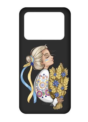 Матовый чехол с черными боками на xiaomi poco x4 pro 5g :: украинка с колосками (принт 173)
