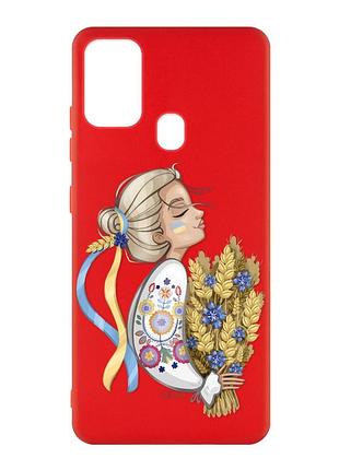 Матовый чехол с красными боками на samsung galaxy m30s/m21 :: украинка с колосками (принт 173)