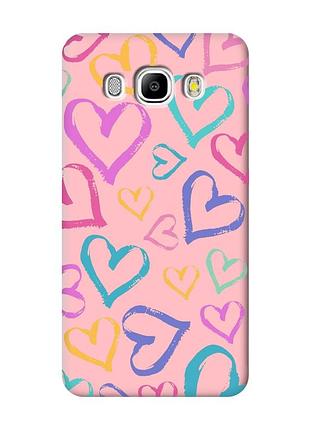 Матовий чохол з рожевими боками на samsung galaxy j5(2016) j510 :: різнокольорові сердечка (принт 332)