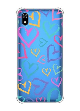 Чохол з потовщеними кутами для xiaomi redmi 7a :: різнокольорові сердечка (принт 332)