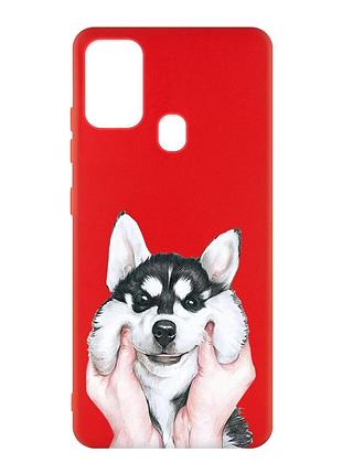Матовый чехол с красными боками на samsung galaxy m30s/m21 :: мордочка (принт 121)