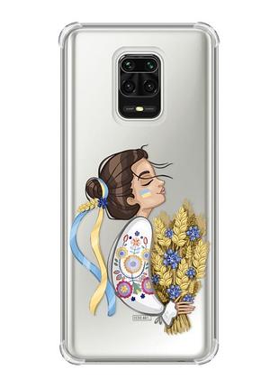 Чехол с утолщёнными углами на xiaomi redmi note 9 pro/ 9s/ 9 pro max :: украинка с колосками (принт 172)