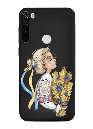 Матовий чохол з чорними боками на xiaomi redmi note 8t :: українка з колосками (принт 173)