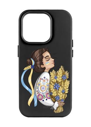 Матовий чохол з чорними боками на apple iphone 14 pro max :: українка з колосками (принт 172)
