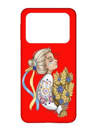 Матовий чохол з червоними боками на xiaomi poco x4 pro 5g :: українка з колосками (принт 173)