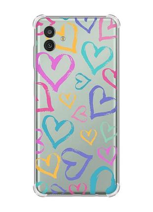 Чехол с утолщёнными углами на samsung galaxy m13 5g :: разноцветные сердечка (принт 332)