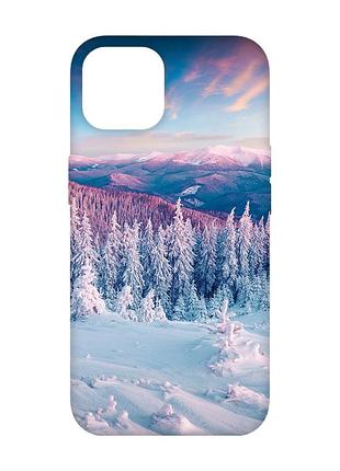 Чехол с бирюзовыми боками на apple iphone 14 :: зимние горы (принт 163)