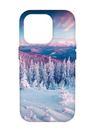 Чехол с розовыми боками на apple iphone 14 pro max :: зимние горы (принт 163)